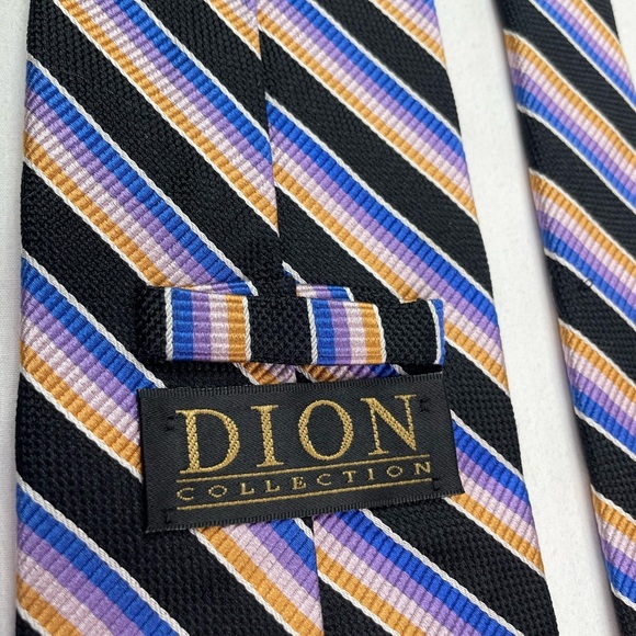 Dion Collection Silk Diagonal Striped Black Tie 4” x 60” - Picture 7 of 8